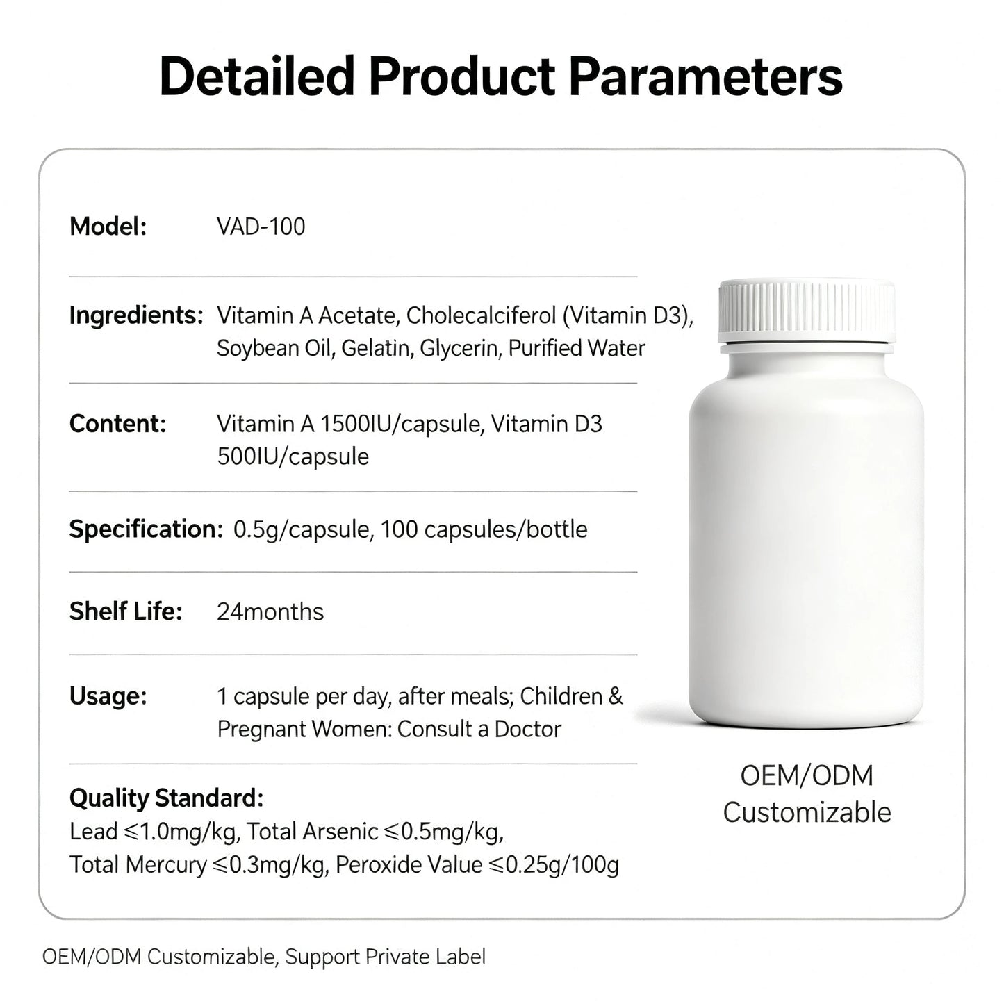 Vitamin A and D Softgels Daily Wellness Supplement 24-Month Shelf Life