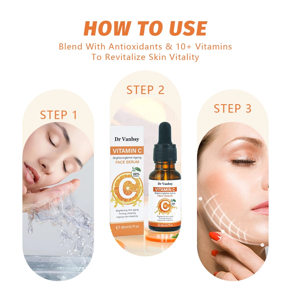 Vitamin C Serum with Hyaluronic Acid and Centella Asiatica for Face Brightening Moisturizing Anti-Aging