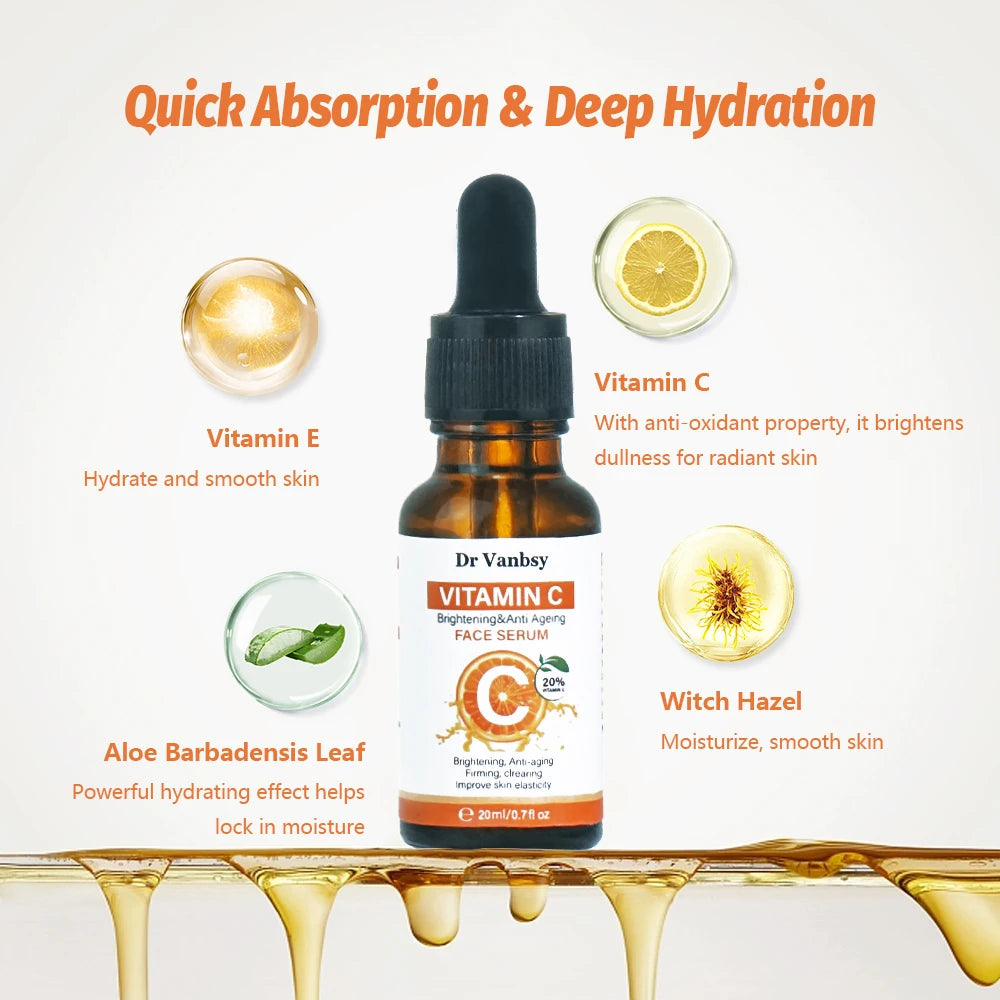 Vitamin C Serum with Hyaluronic Acid and Centella Asiatica for Face Brightening Moisturizing Anti-Aging