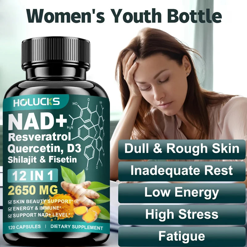 NAD+ Supplement Capsules, with Resveratrol, Anti-Aging, Promotes Cell Repair, Support Energy Vitality Immune,for Skin Health