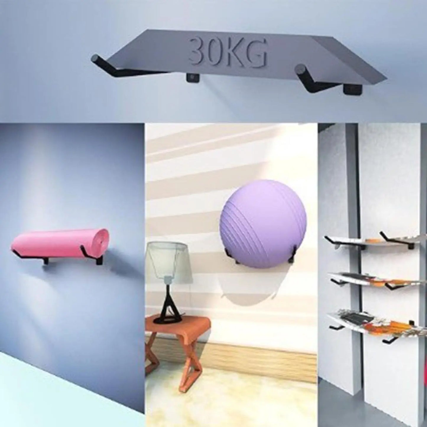 Yoga Ball Wall Mount Storage Rack Set Heavy Duty Metal Exercise Ball Holder Organizer for Home Gym Yoga Studio Fitness Equipment