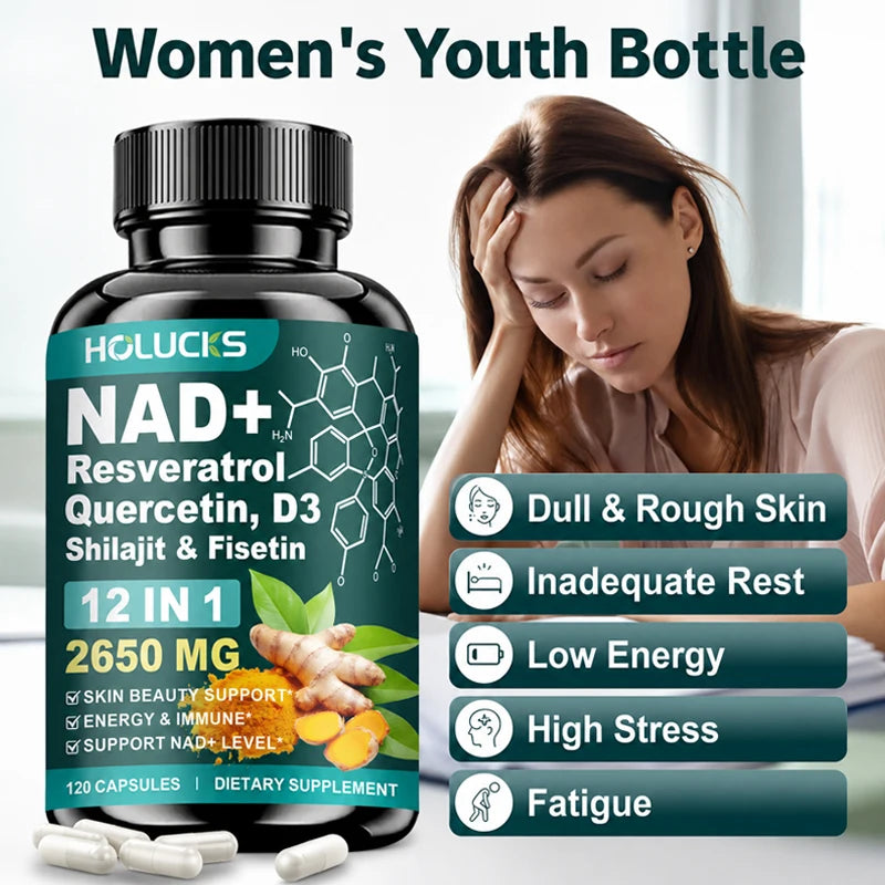 NAD+ Supplement Capsules, with Resveratrol, Anti-Aging, Promotes Cell Repair, Support Energy Vitality Immune,for Skin Health