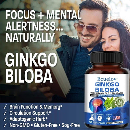 Ginkgo Biloba 5000 mg Extra Strength - Supports Brain Function and Memory, Focus, Stress Relief, 120 Veggie Capsules