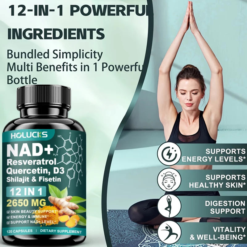 NAD+ Supplement Capsules, with Resveratrol, Anti-Aging, Promotes Cell Repair, Support Energy Vitality Immune,for Skin Health