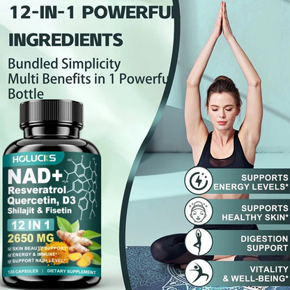 NAD+ Supplement Capsules, with Resveratrol, Anti-Aging, Promotes Cell Repair, Support Energy Vitality Immune,for Skin Health