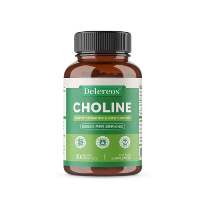 Choline 500mg - High Potency Choline Supplements, Supports Cognitive Performance & Liver Function, Vegan Capsules, Non-GMO