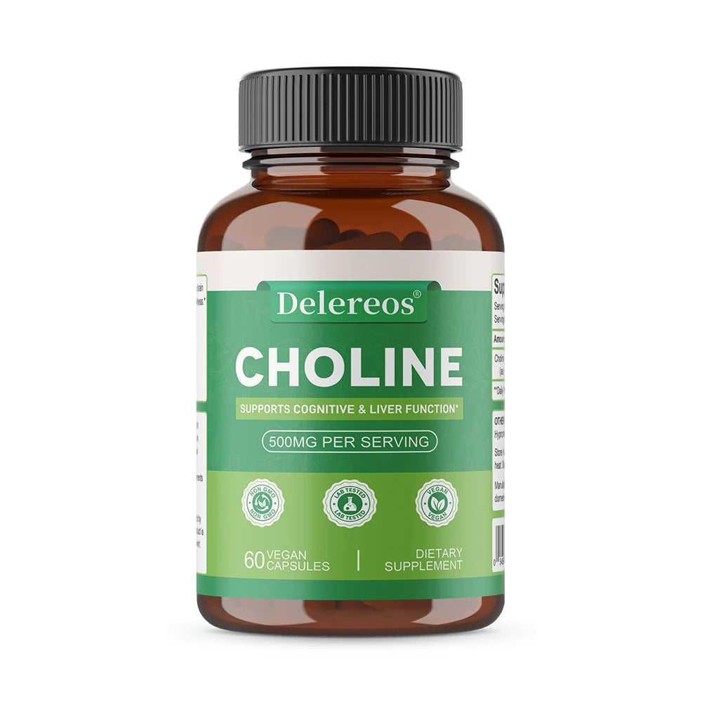 Choline 500mg - High Potency Choline Supplements, Supports Cognitive Performance & Liver Function, Vegan Capsules, Non-GMO