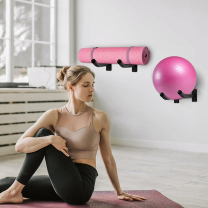 Yoga Ball Wall Mount Storage Rack Set Heavy Duty Metal Exercise Ball Holder Organizer for Home Gym Yoga Studio Fitness Equipment
