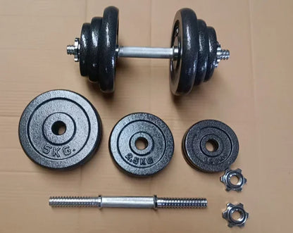 High Quality Cast Iron Adjustable Sports Gym Equipment 10kg 15kg  Fitness Dumbbell and Barbell Set for Training