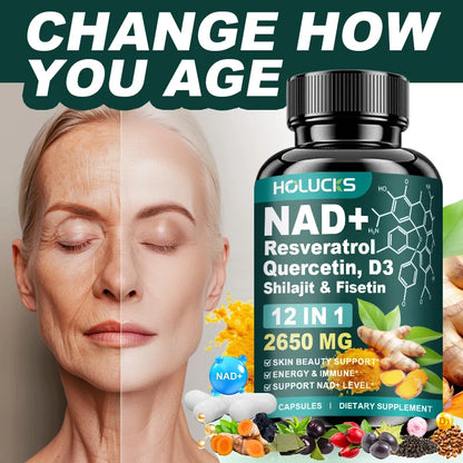 NAD+ Supplement Capsules, with Resveratrol, Anti-Aging, Promotes Cell Repair, Support Energy Vitality Immune,for Skin Health