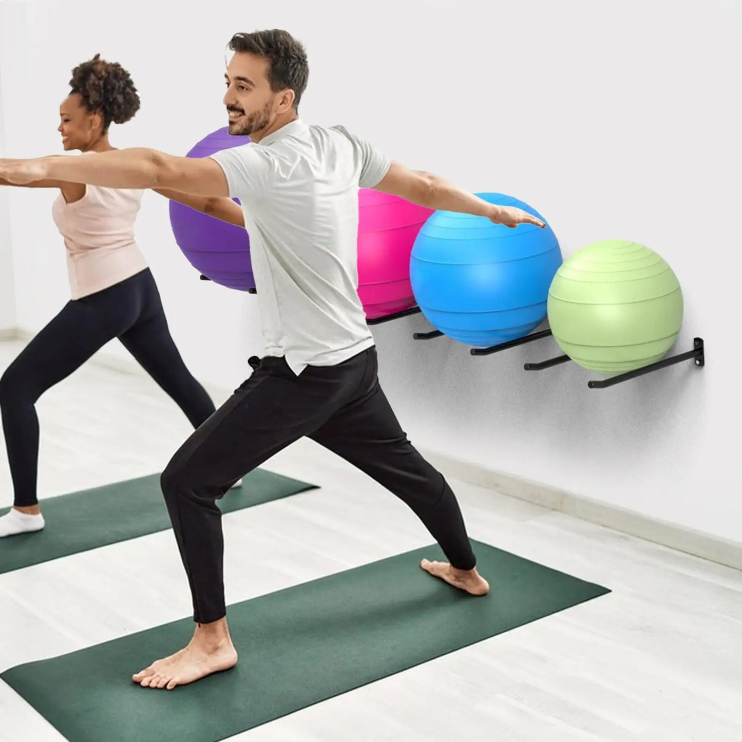 Yoga Ball Wall Mount Storage Rack Set Heavy Duty Metal Exercise Ball Holder Organizer for Home Gym Yoga Studio Fitness Equipment