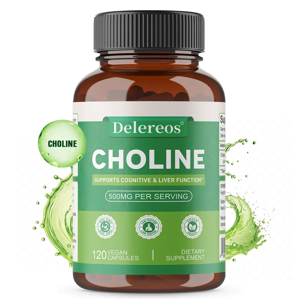 Choline 500mg - High Potency Choline Supplements, Supports Cognitive Performance & Liver Function, Vegan Capsules, Non-GMO