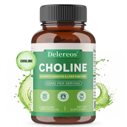Choline 500mg - High Potency Choline Supplements, Supports Cognitive Performance & Liver Function, Vegan Capsules, Non-GMO