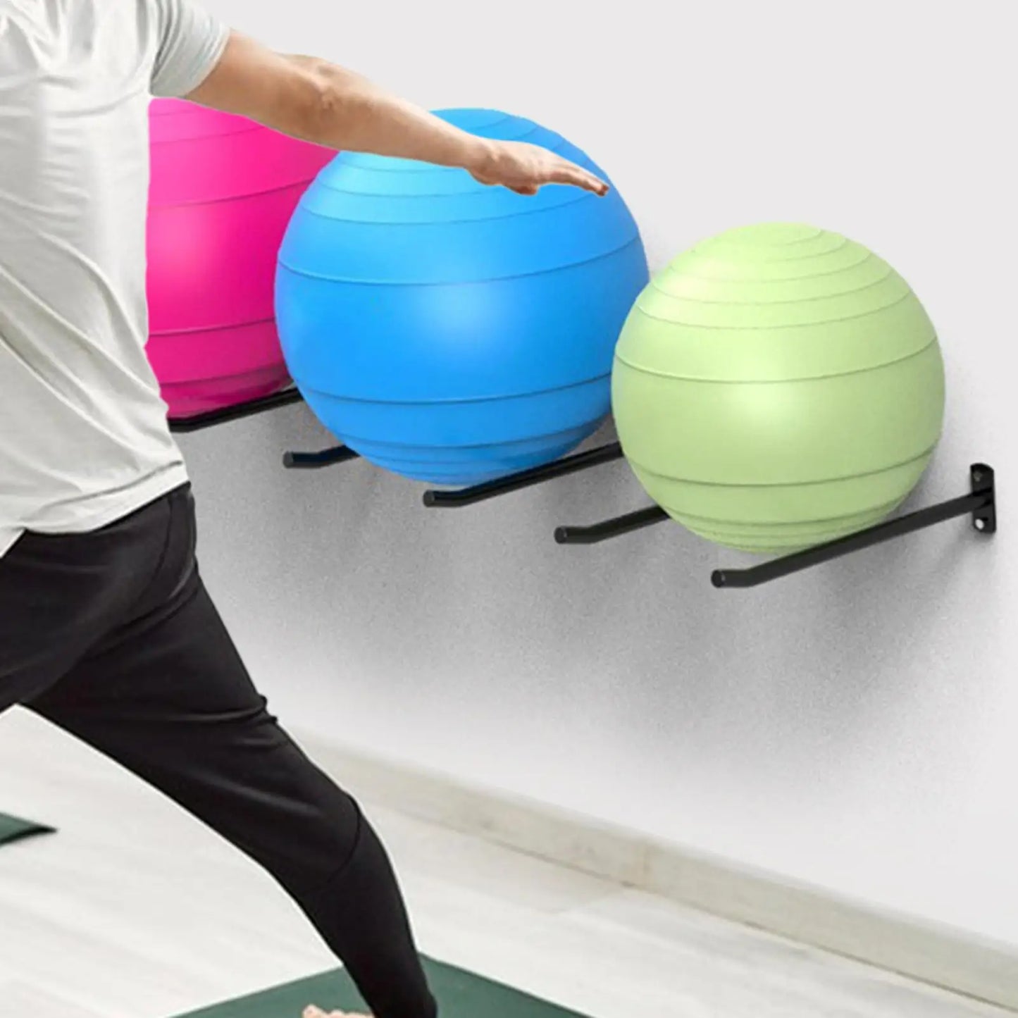 Yoga Ball Wall Mount Storage Rack Set Heavy Duty Metal Exercise Ball Holder Organizer for Home Gym Yoga Studio Fitness Equipment