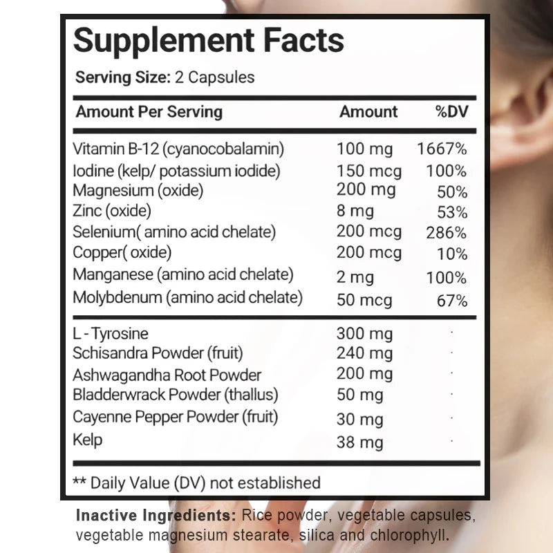 Thyroid Support Supplement Natural Formula with Iodine & Ashwagandha for Energy, Metabolism, Focus