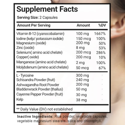 Thyroid Support Supplement Natural Formula with Iodine & Ashwagandha for Energy, Metabolism, Focus