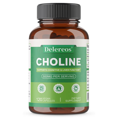 Choline 500mg - High Potency Choline Supplements, Supports Cognitive Performance & Liver Function, Vegan Capsules, Non-GMO