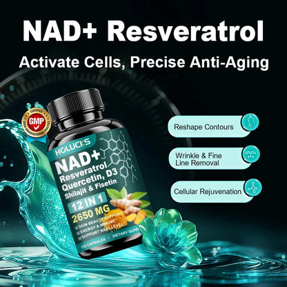 NAD+ Supplement Capsules, with Resveratrol, Anti-Aging, Promotes Cell Repair, Support Energy Vitality Immune,for Skin Health