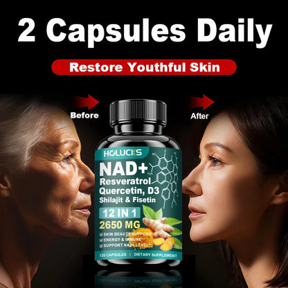 NAD+ Supplement Capsules, with Resveratrol, Anti-Aging, Promotes Cell Repair, Support Energy Vitality Immune,for Skin Health
