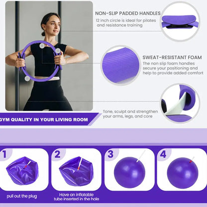 Pilates Ring Set 13 Pcs - Home Gym Equipment for Strength Training, Toning & Stretching incl. Yoga Accessories - All Levels