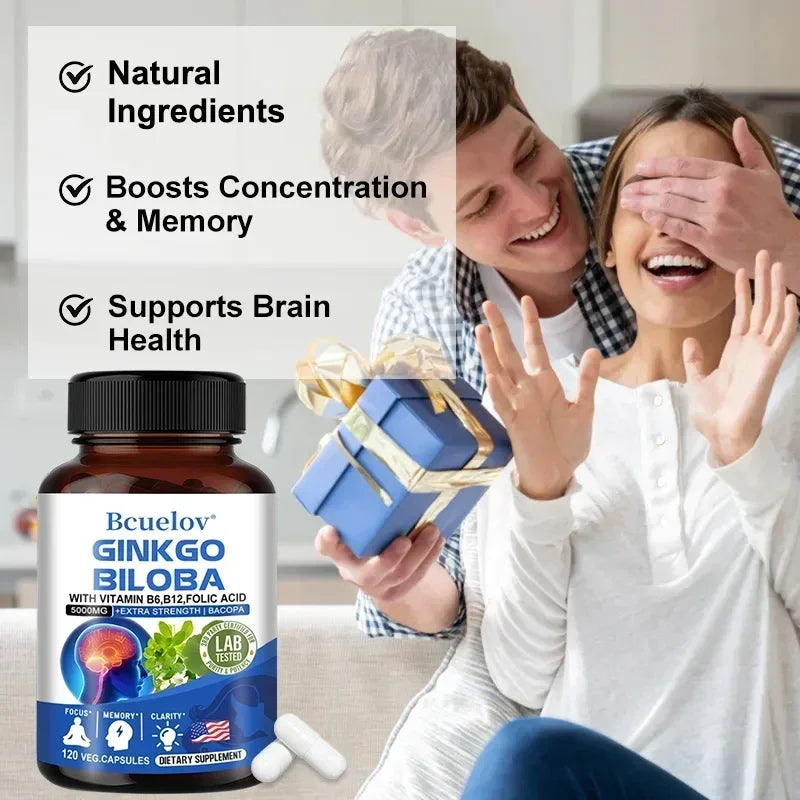 Ginkgo Biloba 5000 mg Extra Strength - Supports Brain Function and Memory, Focus, Stress Relief, 120 Veggie Capsules