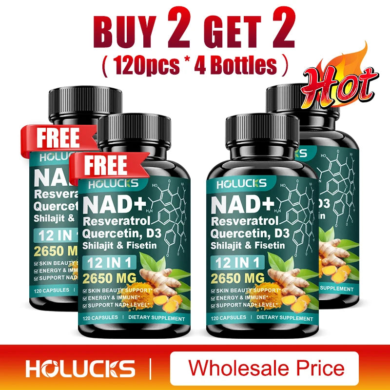 NAD+ Supplement Capsules, with Resveratrol, Anti-Aging, Promotes Cell Repair, Support Energy Vitality Immune,for Skin Health