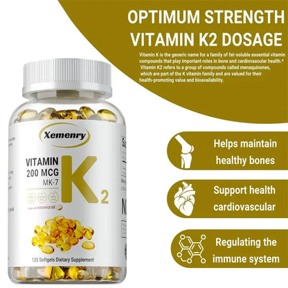 Vitamin K2 MK-7 Supplement - Supports Bone Density, Teeth, Skin, Heart Health and Immunity