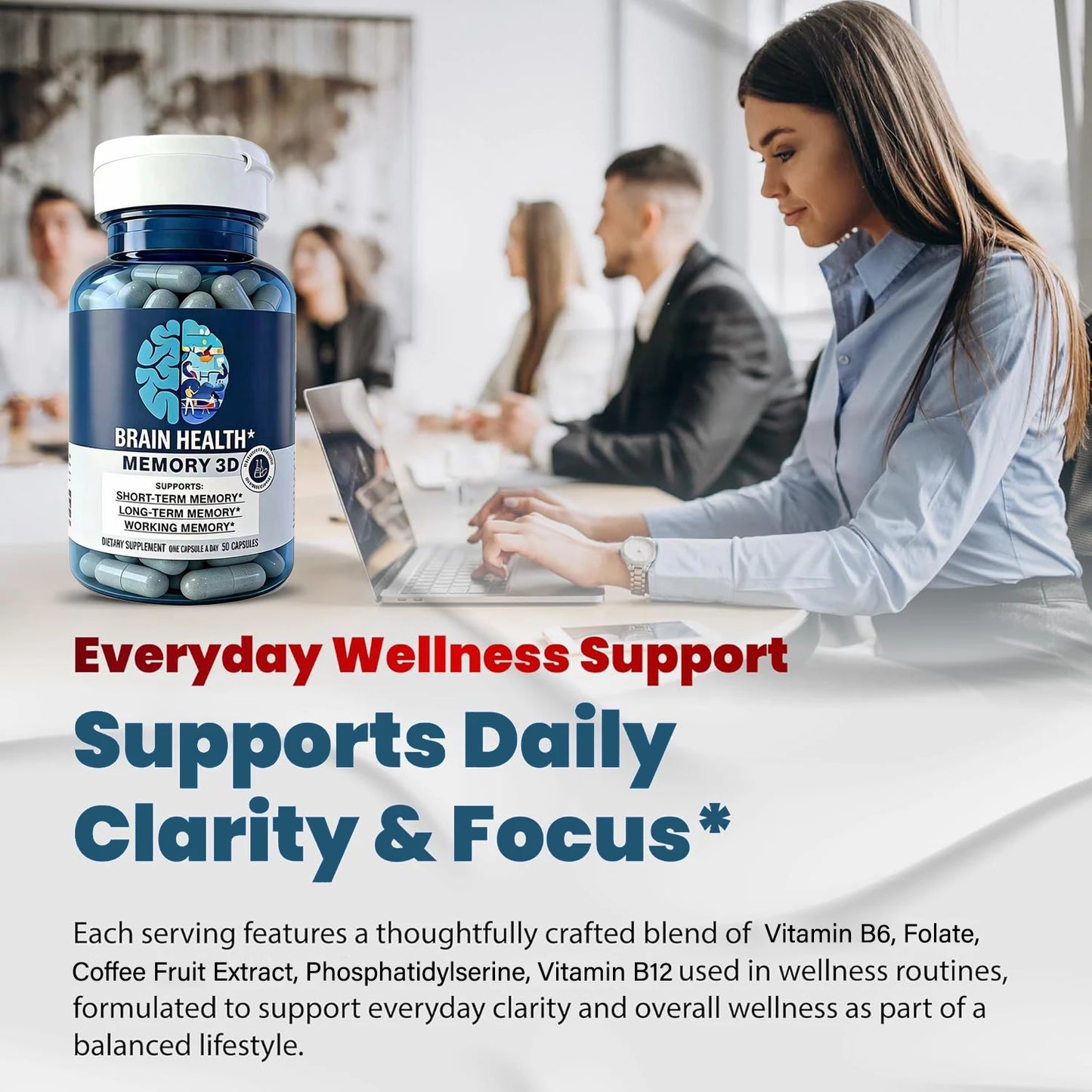 Brain Supplement for Memory and Focus - Nootropic Brain Booster for Adults & Seniors - Vitamins Capsules for Mental & Clarity