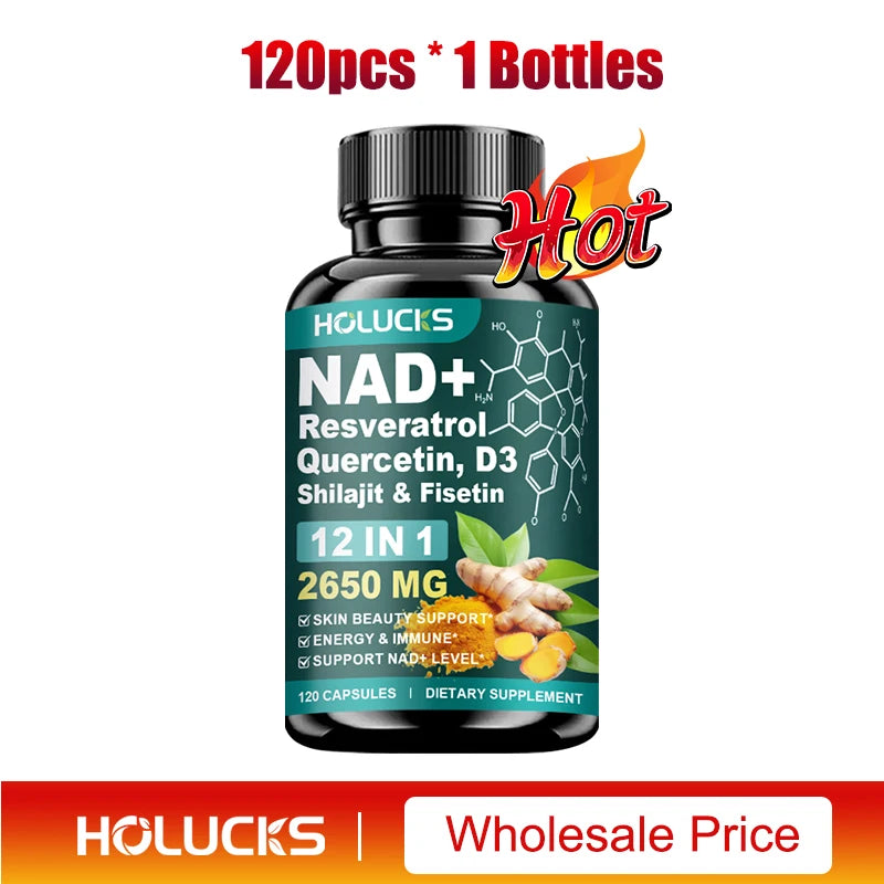 NAD+ Supplement Capsules, with Resveratrol, Anti-Aging, Promotes Cell Repair, Support Energy Vitality Immune,for Skin Health