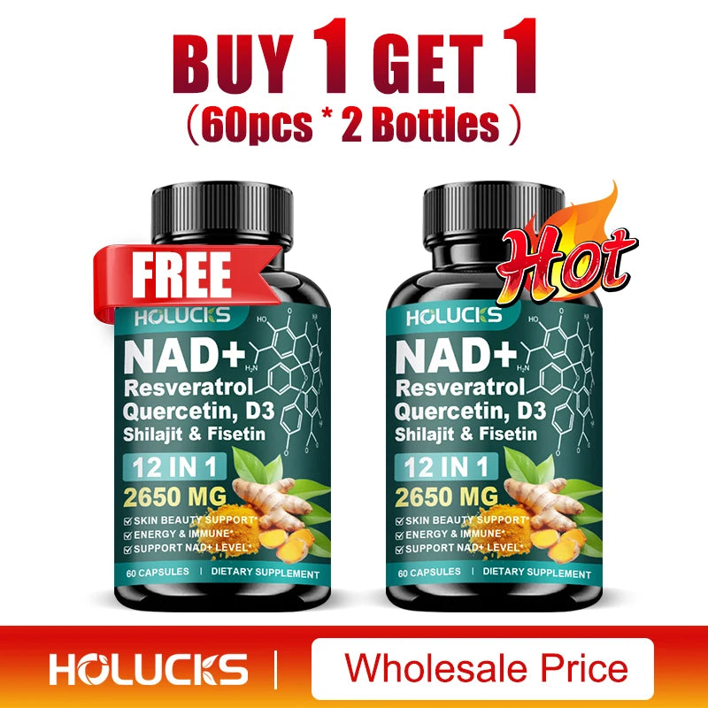 NAD+ Supplement Capsules, with Resveratrol, Anti-Aging, Promotes Cell Repair, Support Energy Vitality Immune,for Skin Health