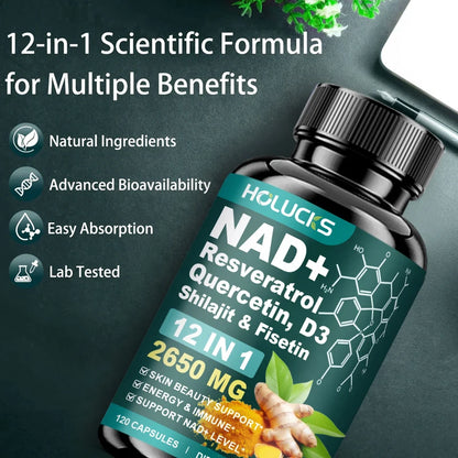 NAD+ Supplement Capsules, with Resveratrol, Anti-Aging, Promotes Cell Repair, Support Energy Vitality Immune,for Skin Health