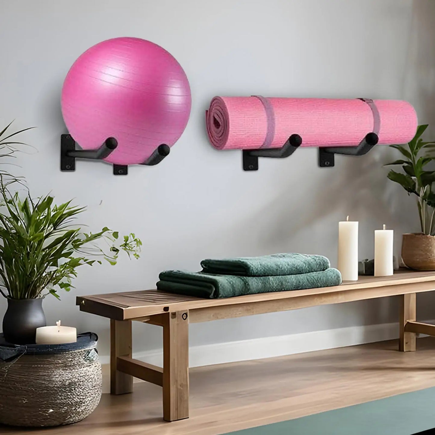 Yoga Ball Wall Mount Storage Rack Set Heavy Duty Metal Exercise Ball Holder Organizer for Home Gym Yoga Studio Fitness Equipment